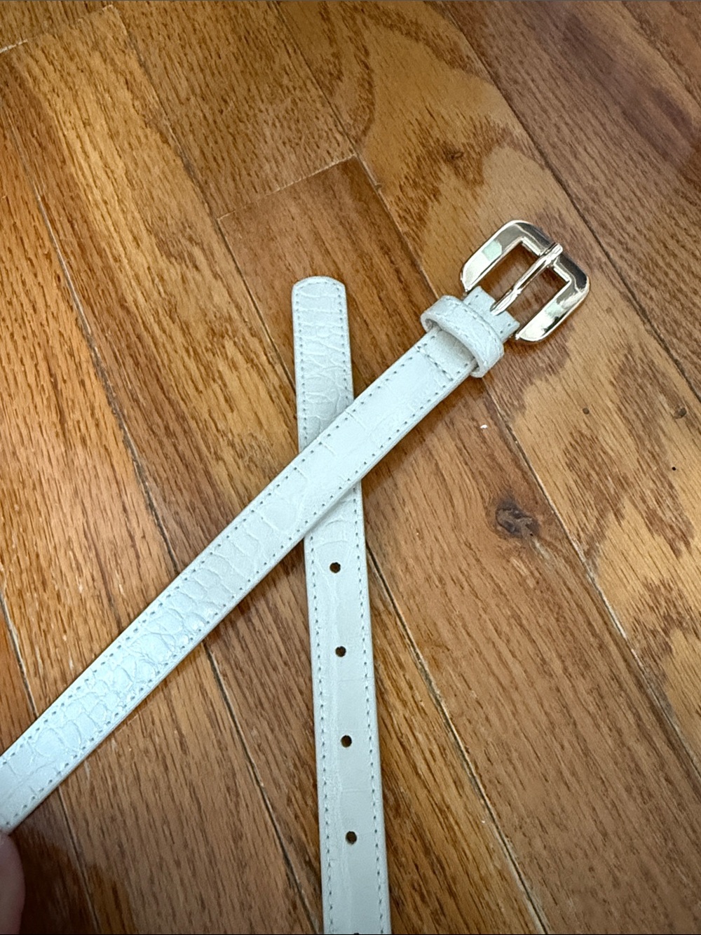 Mango White Croc-Embossed Leather Belt with Gold Buckle - small